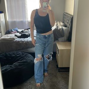 Agolde Blue Distressed Flare Jeans